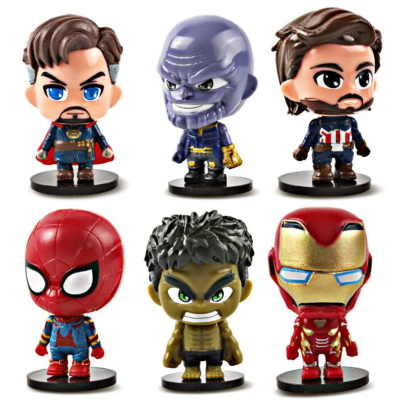 6 шт./компл. версия Marvel Мстители 7 см Ironman IronSpider Thanos Халк Доктор Стрэндж модель аниме фигурка модель игрушки для детей