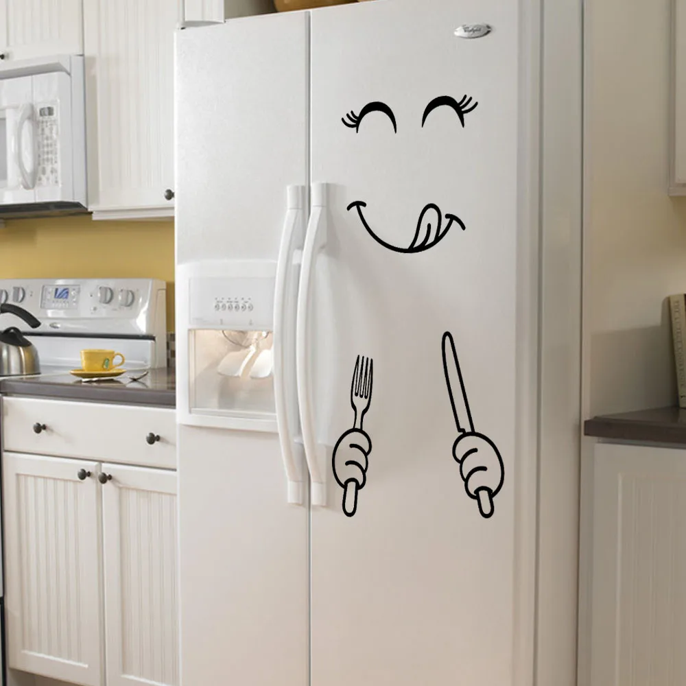 Novelty Smiley Face Design Refrigerator Sticker Wall Stickers For Fridge Kitchen Home Décor Home Garden