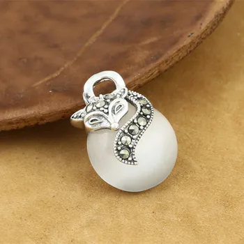 

925 Sterling Silver Jewelry Retro Thai Silver Men And Women Models Japan And South Korea Fox Inlaid Marcasite Opal Pendant