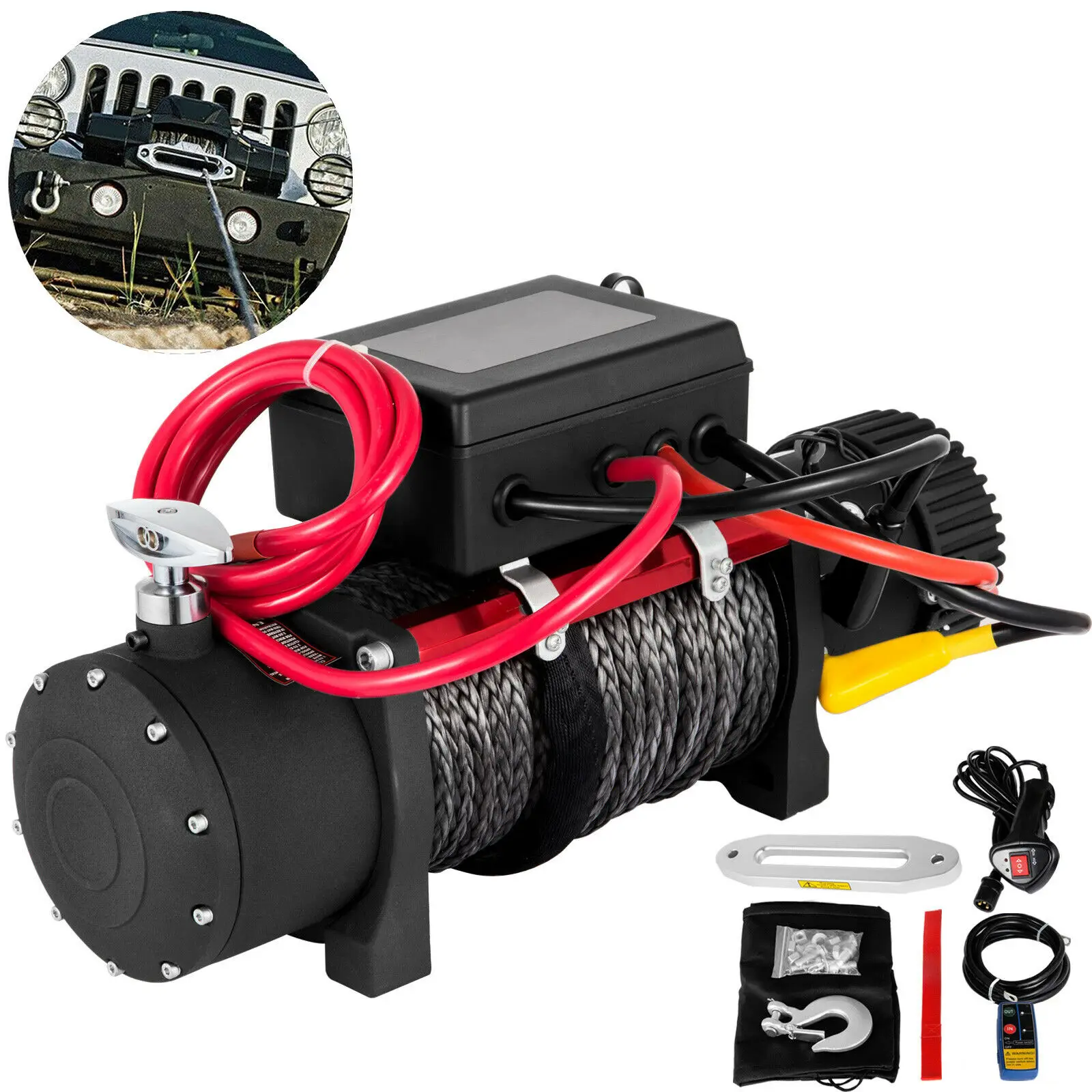 13500lbs 12v Electric Winch For 4x4 92ft Synthetic Car Trailer Ropes Towing Strap With Wireless