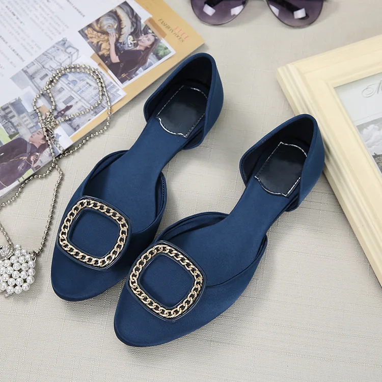 

2019 Spring Cuff Links Silk Fabrics Hallow Shallow Mouth Single Shoes Korean-style round-Toe Patent Leather Shoes New Style Flat