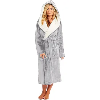 

Women Winter Plush Lengthened sleep suit female Shawl Bathrobe Home Clothes Robe Coat lady solid soft clothes with hat for women