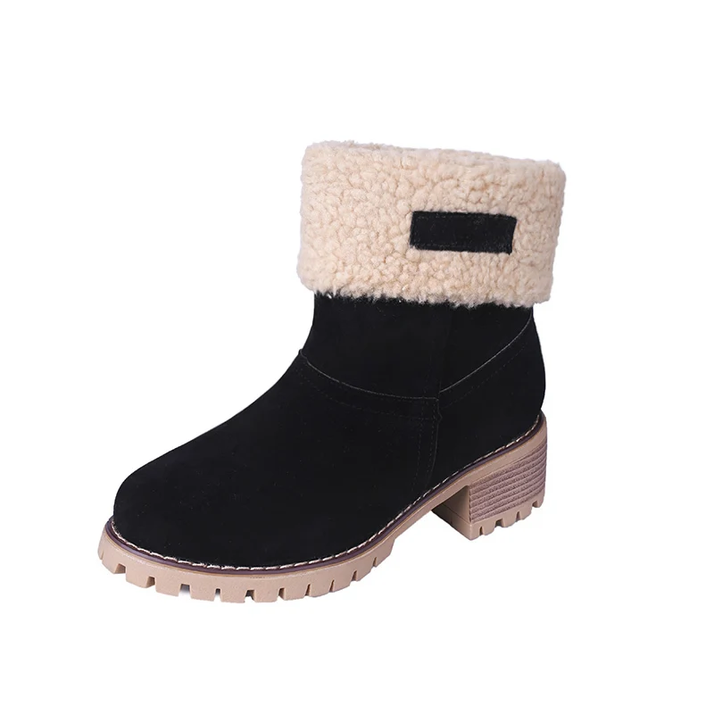 Дешевая распродажа г. Зимние женские модные ботильоны женские короткие ботиночки из флока на высоком каблуке, большой размер 43, женские боты, теплая обувь на меху - Цвет: black