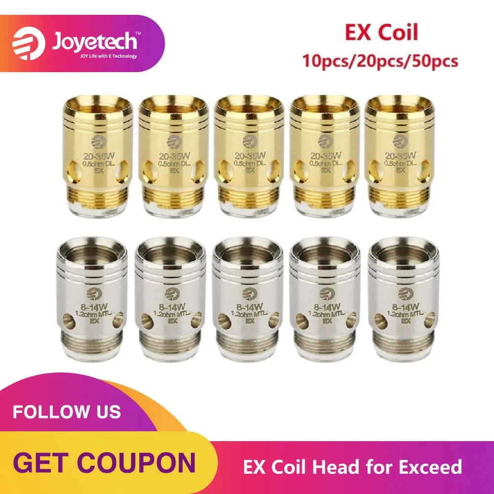 Goede Originele 10 20 50pcs Joyetech EX Coil Head 1.2ohm 0.5ohm E sigaret Vape Coil voor overschrijden Serie Verstuiver Onderdeel voor Overschrijden Tank