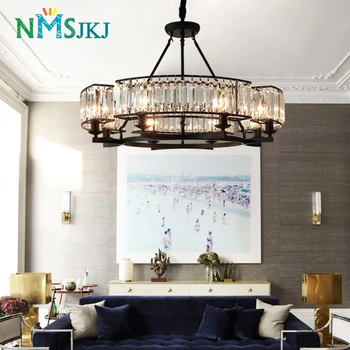 

Vintage Crystal Black Attic Wrought Iron Decorative Chandelier for Restaurant Bedroom Lights