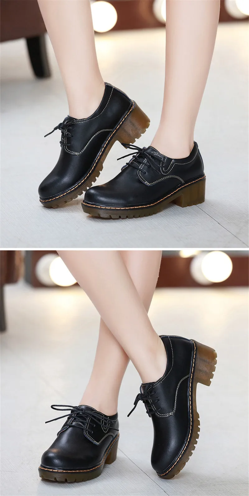 Women's Pumps Oxford Shoes Leather High Heel Sneaker Lady Girl Brogues Vintage Casual Black Grey Oxford Shoes For Women Footwear (7)