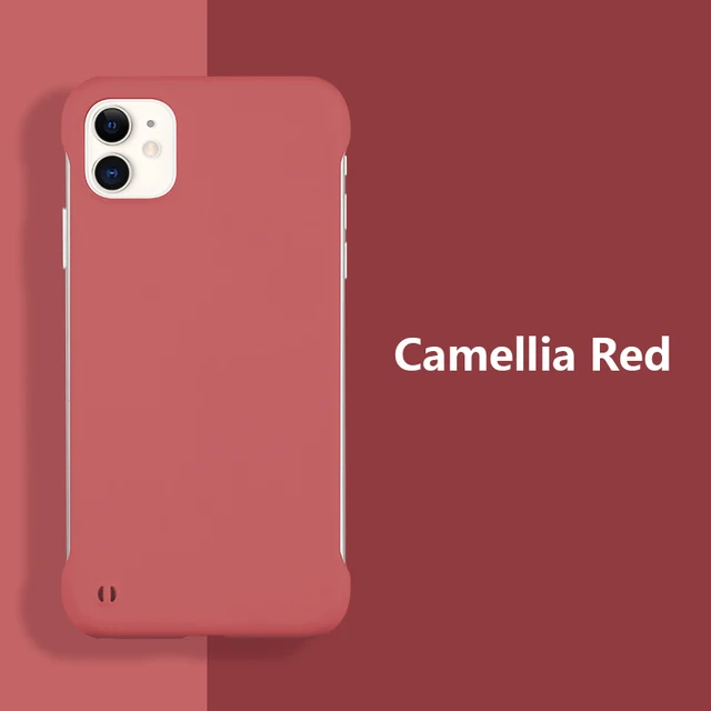 Slim Hard PC Frameless Phone Case For iPhone 13 12 11 Pro Max Mini XR XS X 6 6S 7 8 Plus SE 2 Shockproof Matte Solid Color Cover Camellia Red