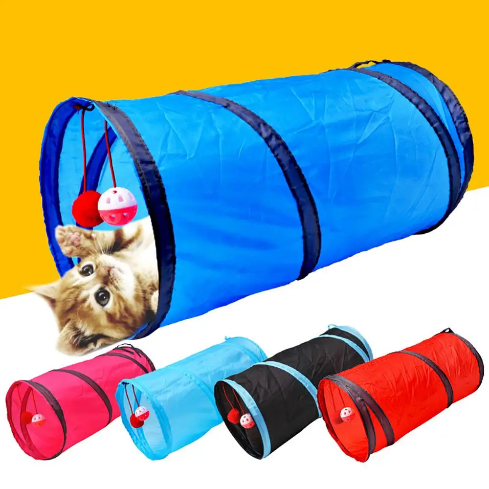 Забавный туннель для кошек 2 отверстия шарики игр складные котенка игрушки