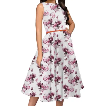 

2020 Women's Starry Sky Floral Round Collar Elegant Temperament Womens Dresses 2017 Summer Polka-dot Dress