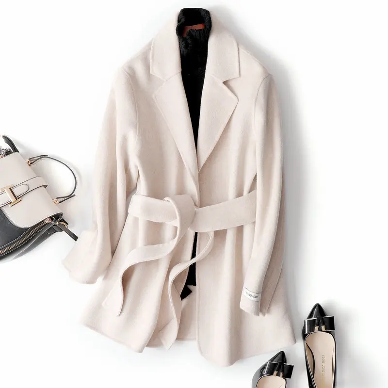 

High Quality Autumn Wool Coat Warm Winter Coat Women Beige Blazer Wool Coat Office Lady Slim Female Overcoat