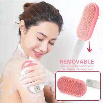 

New Shower Body Exfoliating Brush Silicone Waterproof Bath Back Cleaning Scrubber with Long Handle Soft Bristles Multi-function