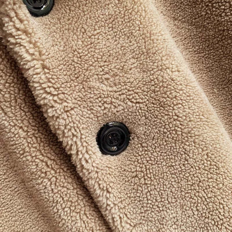 Savabien Женское пальто из овечьей шерсти с длинными рукавами и отворотом, однобортное пальто из искусственного меха, винтажное пальто в стиле