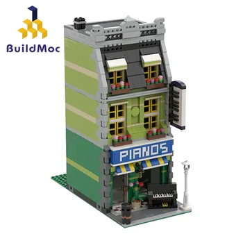 

MOC Architecture Building Blocks Creator Expert Technic City Street European Piano Showroom Modular Houses Designer Bricks Kids