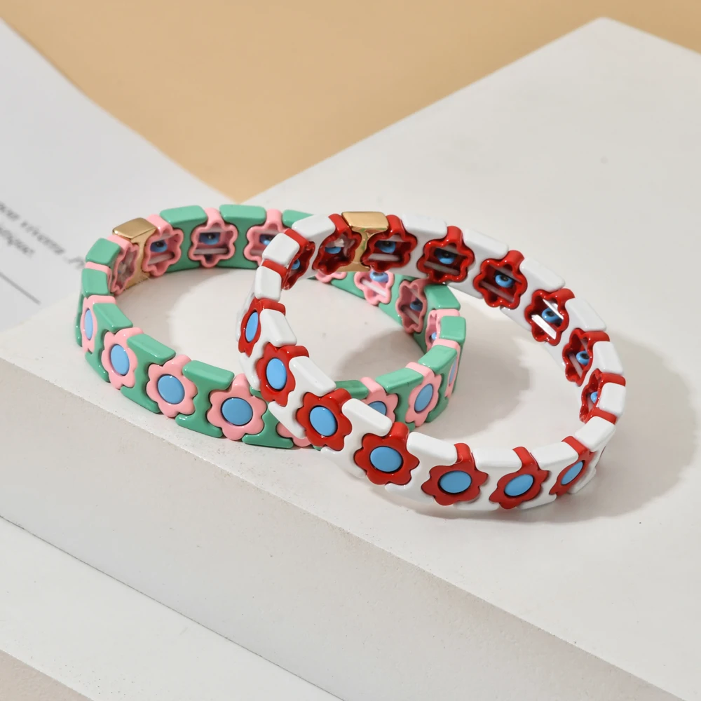 Bracelet Jewelry Tila Daisy Flower Bracelet Charm Boho Color Beads Elastic Rope Chain for Women Original DIY