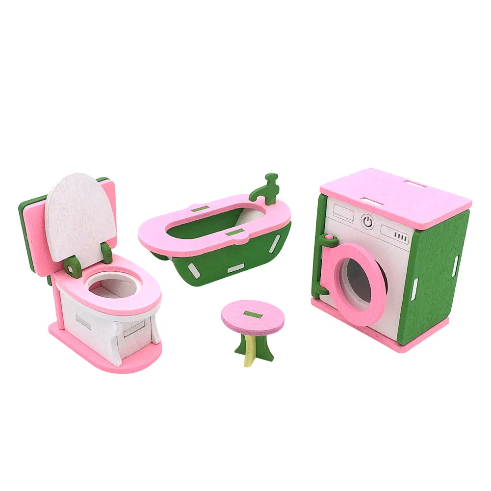 new bathroom Кукольный дом миниатюрный дом игрушки детские деревянные строительные Деревянный конструктор персонализированные креативный кухонный стол LXX - Цвет: new bathroom