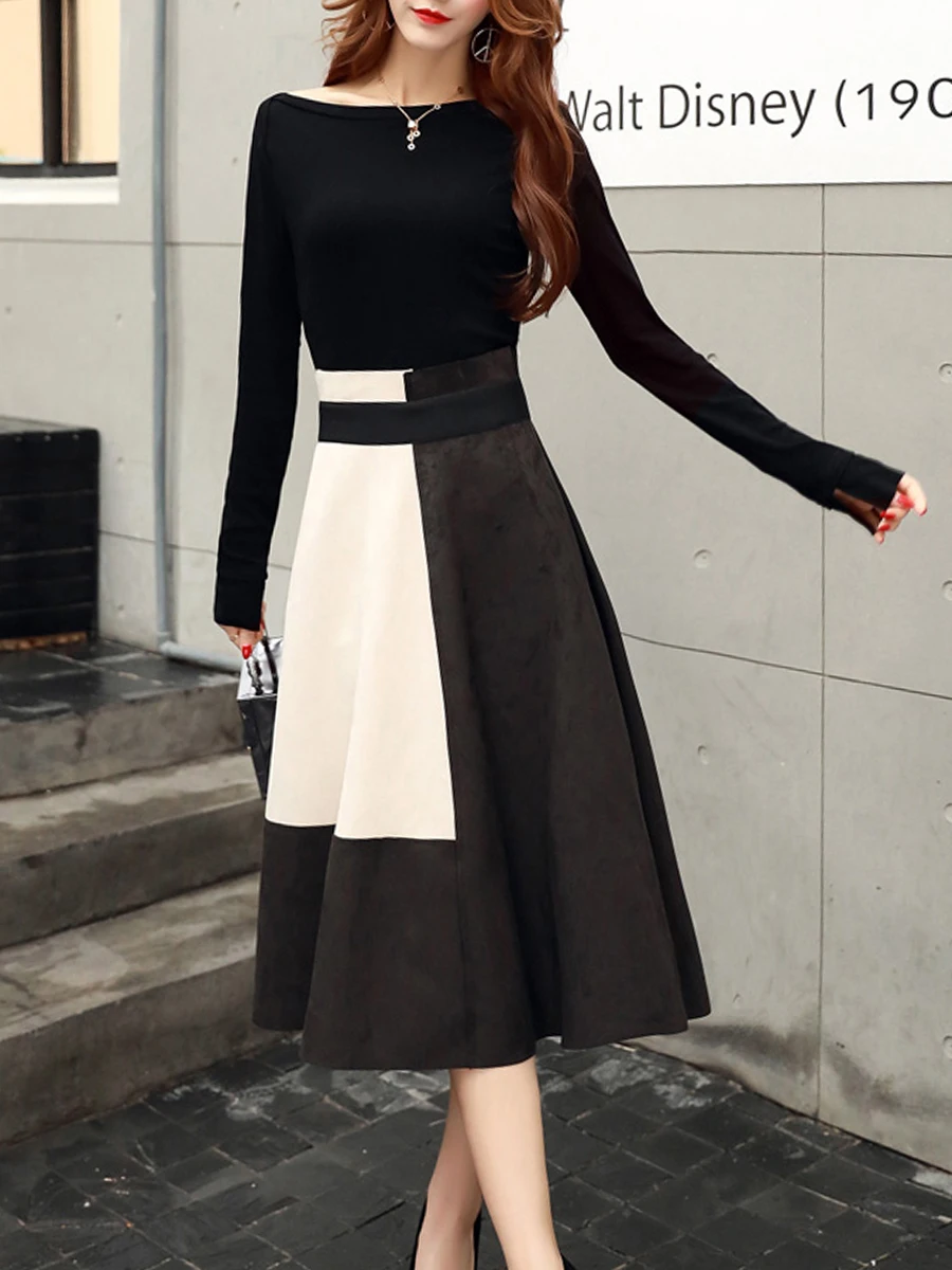 

New summer and autumn whistle skating dress female, round neck zipper, elegant casual ladies ruffled dress with color fashion co