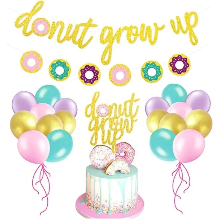 

Glitter Donut Party Favors Set-Donut Grow Up Banner,Cake Topper,Balloons -Kids Party Event Decorations
