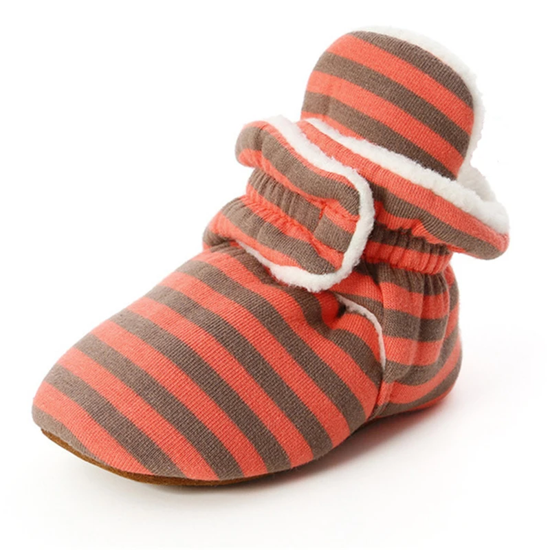 Orange Striped Детские носки обувь для мальчиков и девочек в полоску Gingham новорожденных малышей Первые ходунки ботиночки хлопок удобные мягкие Нескользящие младенческой пинетки - Цвет: Orange Striped