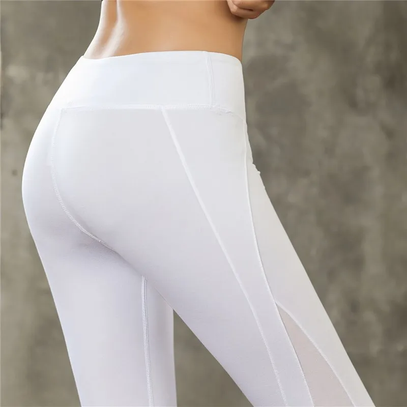 

2018 Spring-Summer Sports Capri Pants Women's High-waisted Slimming Running Yoga Pants Mesh Quick-Dry Capri Pants