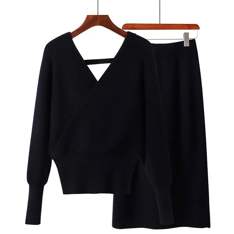 Новый женский модный вязаный комплект из 2 предметов осенне зимний джемпер с v