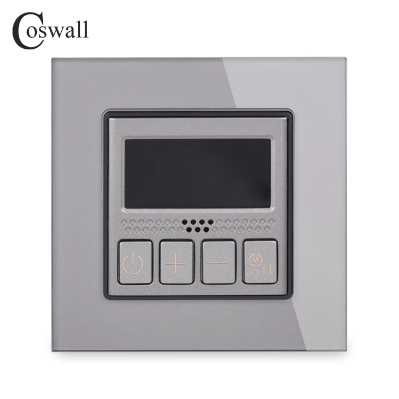 Coswall Кристалл стекло панель термостат контроль температуры ЖК-дисплей для воды/Электрический пол Отопление воды/газовый котел вентилятор - Цвет: Grey