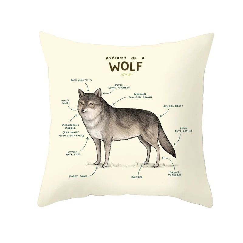 Hot Sale Decorative Cushion Cover 45*45cm Square Pillow Cover Animals Anatomy Pillowcase Sofa Car Cushion Cover Throw Pillowcase