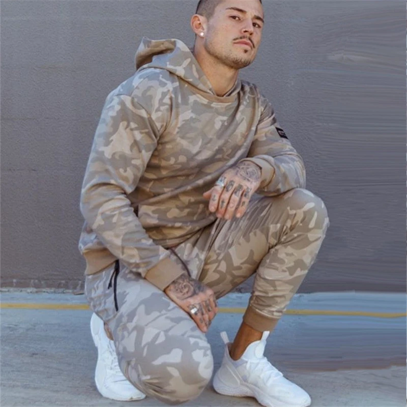 Autumn Gyms stripe men Sets Sportswear Tracksuits Sets Men's Hoodies+Pants Running Suits Men's sports Suits tracksuit hoodies