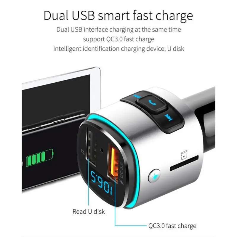 ONEWELL QC3.0 Автомобильный MP3-плеер автомобильный fm-передатчик телефон Hands-free Автомобильный mp3 Поддержка голосового ассистента wake-up bluetooth