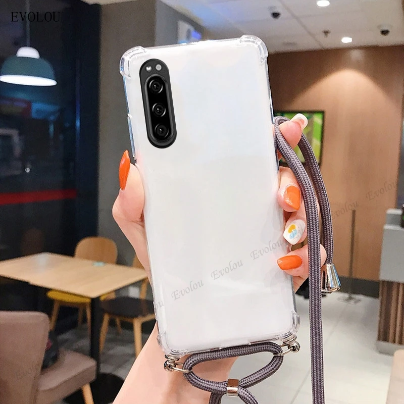 Shockproof Transparent Crossbody Lanyard Phone Case with Clear Back Cover