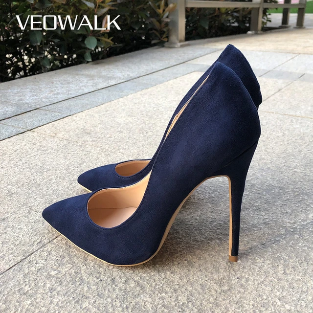 Veowalk-zapatos de tacón alto de ante sintético mujer, de estrecha sin cordones, Stilettos de 8, 10 y 12cm, Color Azul Marino - AliExpress