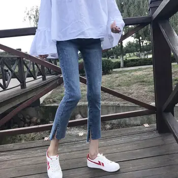 

Micro Horn Jeans Female 2019 Autumn Hole Nine Points Pants Gao Waist Slimming Student Trend