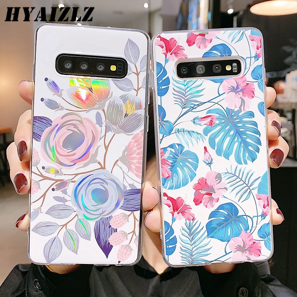 

S20 Ultra Phone Case for Galaxy A71 A51 Note 10+ S10 S8 S9 Plus A30 Coque Plating Laser Flower Glossy Colorful Soft Back Cover
