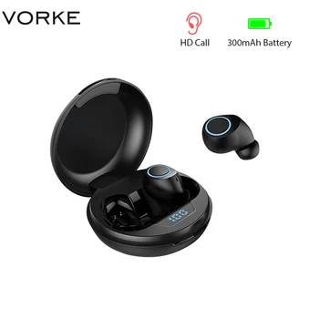 

Vorke TWS Wireless Earphone In-ear Earbuds HiFi Mini HD Call Digital Display with 300mAh charging case For Xiaomi Iphone