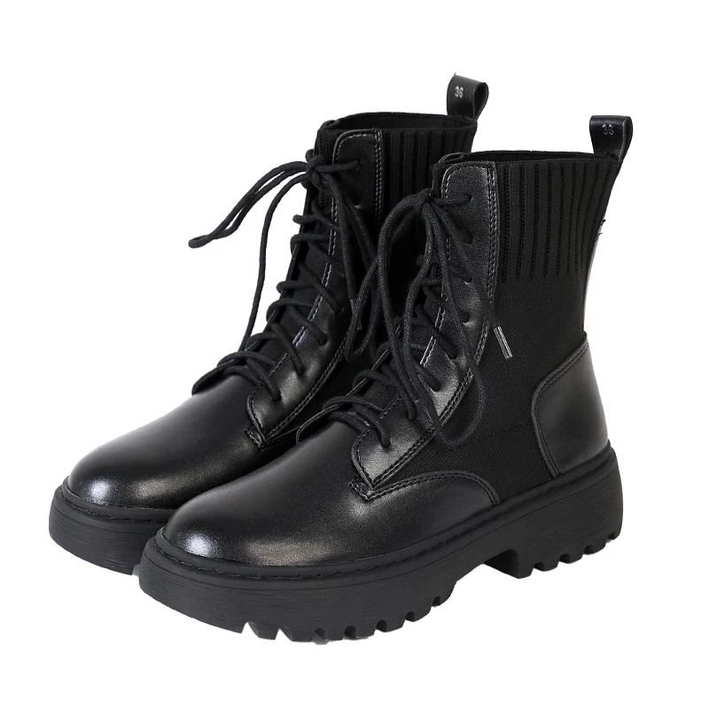 Ботинки мартинсы Модные ботильоны для женщин британский стиль черные кожаные