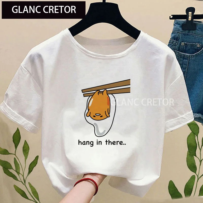 Kawaii divertido de impresión de dibujos animados de Harajuku japonés lindo yema de huevo perezosa T camisa mujeres camiseta de moda mujer Camisetas Tops