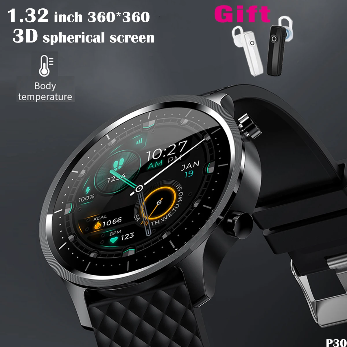 P30 2021 NEW Smart Watch Men 3D Spherical Full Touch Screen Fitness Watches For Men Temperature Heart Rate Monitor  Android ios