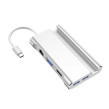 

VGA Aluminum Alloy 7 In 1 USB Type C Hub Charging HDMI 4K PD Multi Ports Dock Station Converter Bracket RJ45 Gigabit Extension