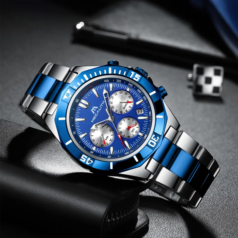 Najtaniej 2019 nowy mężczyzna zegarka MEGALITH Top luksusowa marka wodoodporny zegarek ze stali nierdzewnej Luminous Chronograph zegarek kwarcowy mężczyźni zegar Relogio Masculino
