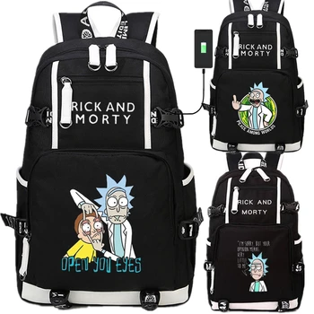 

Anime Rick and Morty Laptop USB Backpack Book School Travel Bags Cosplay Student Leisure Casual Travel Zipper Bag Men Women