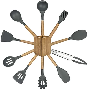 

Kitchen Utensils Silicone Cooking Utensils Set 11-Piece with wood Handles for Non-Stick and Heat Resistant Cookware Set