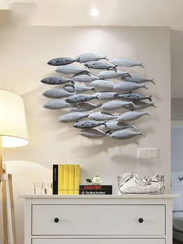 

Hotel Cafe Wall Crafts bedroom decor Nordic Metal Sea Fish Group Wall Hanging Decoration Home Bed room Wall Mural Ornaments