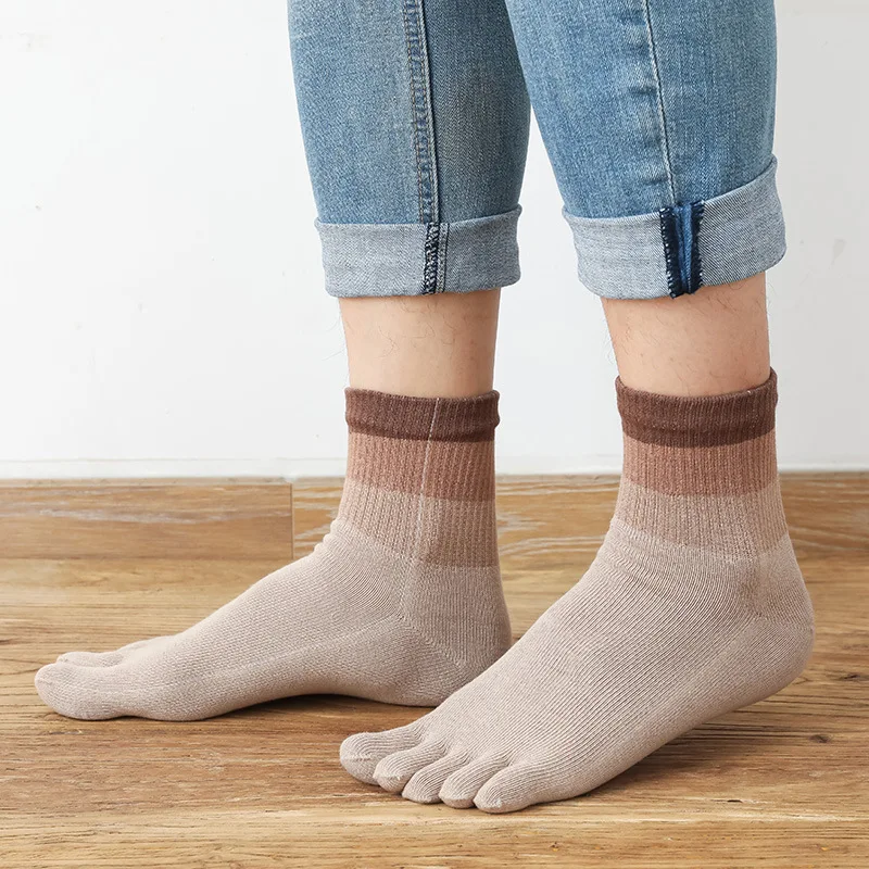 5 Pairs Man Thick Toe Socks Autumn Winter Cotton Socks with Fingers Japanese Style Harajuku Striped Compression Five Toed Socks