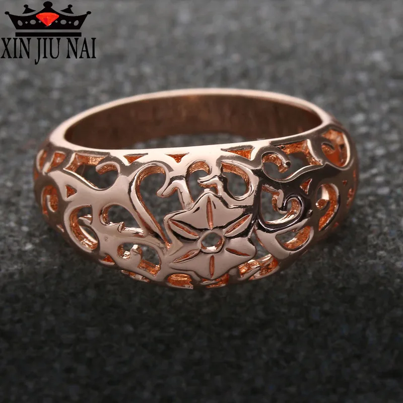 Quality Flower Hollowing craft Copper Rose Gold Color Ring Fashion Jewelry Full Wholesale Valentine's Day Gift Silver | Украшения и