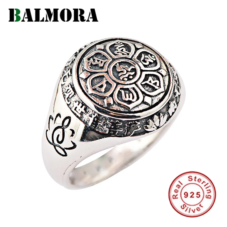 Comprar BALMORA Plata de Ley 925 auténtica budismo Retro Spinner apilamiento anillos para Mujeres Hombres pareja seis palabras Mantra joyería de moda