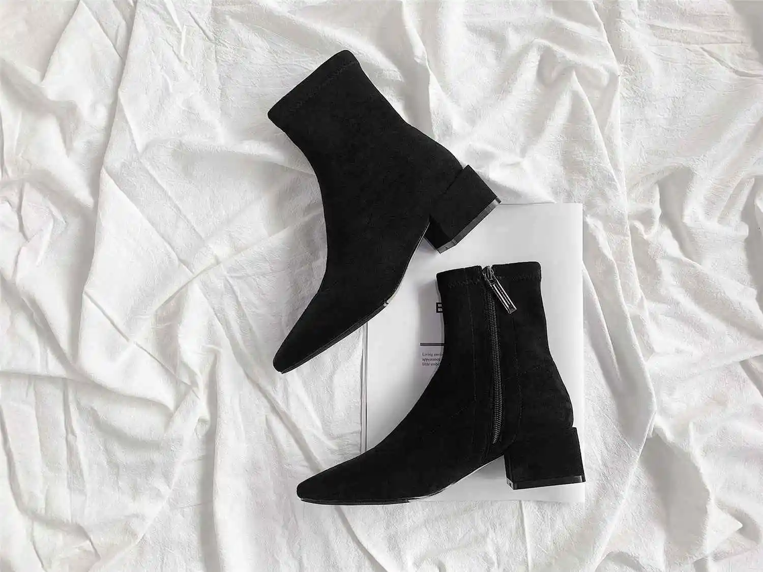 krazing pot flock material med heels zipper square toe keep warm movie star office lady winter shoes gorgeous ankle boots l00