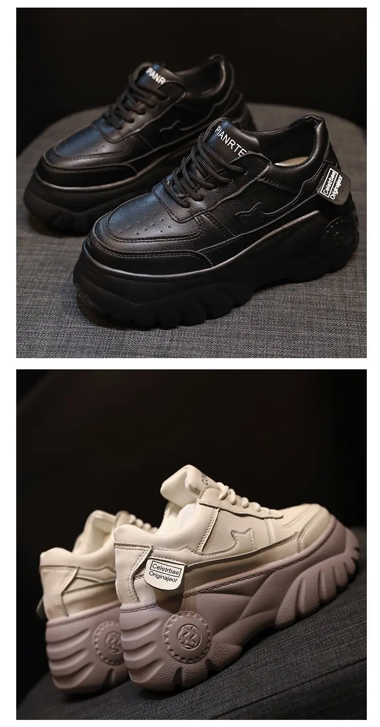 Женские Сникеры на платформе; цвет бежевый, черный, черный; кроссовки на толстой подошве; коллекция года; модные Нескользящие осенние женские повседневные туфли из вулканизированной кожи