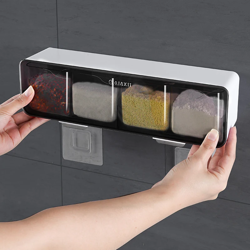 Kitchen Wall-mounted Seasoning Box Salt Pepper Spice Rack Jar Sugar Bowl for Kitchen Gadget Device Sets Spice Box Organizer Tool_voghion.com