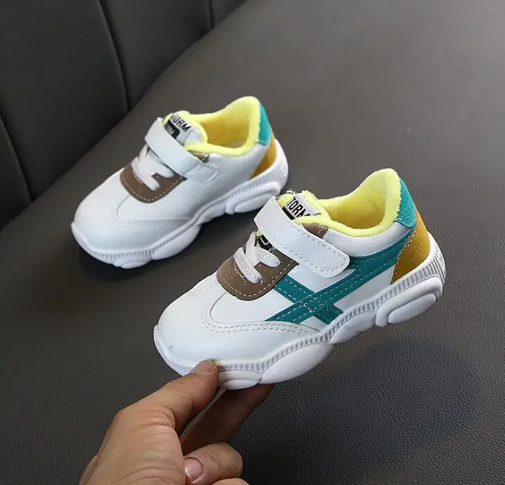Kids Boots Breathe Boys Sport Trainers Shoes Casual Baby School Flat Leather Sneaker Girls Sneaker Toddler Warm Shoes - Цвет: Цвет: желтый