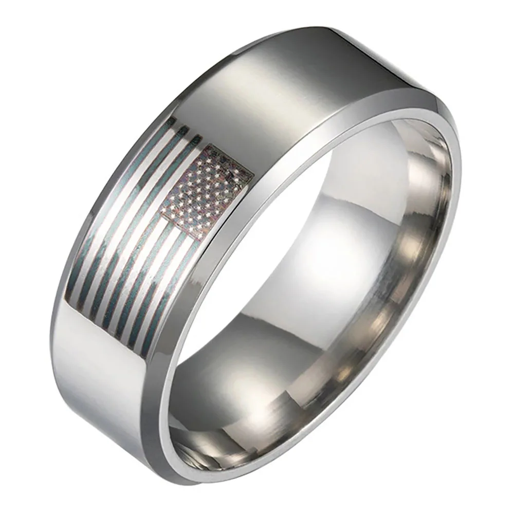 Stainless Steel Rings Men's Ring American Flag Pattern Simple Jewelry