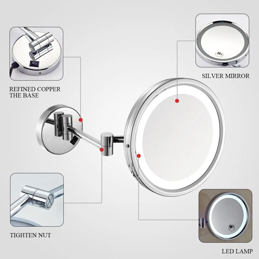 Gurun LED Makeup Mirror 2017 New arrival Mirror surface can be turned fixed on the wall 2